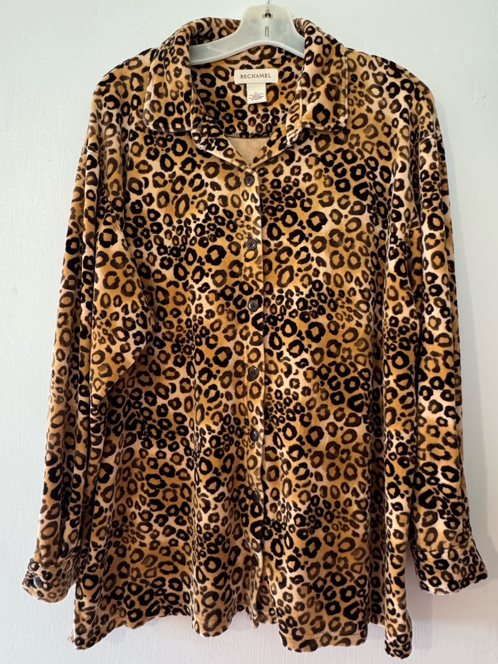 Bechamel Velour Leopard Print Long-Sleeve Button-Up Shirt - Brown/Black